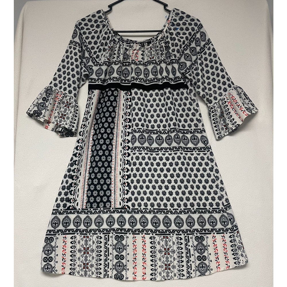 HeartSoul Womens Large Peasant Scarf Print Mini Dress Retro Hippie Inspired